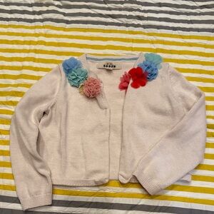 Boden Kids Light Pink Cardigan with Colorful Floral Details